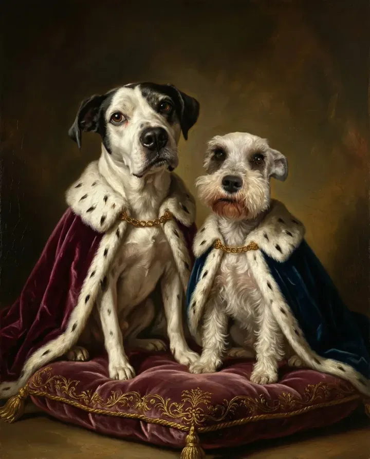 Side-by-side comparison of digital download vs canvas print custom Renaissance pet portraits