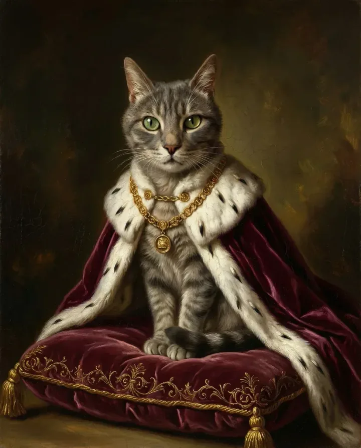 Pet portrait in oil painting style showing rich brushstrokes and classical feel