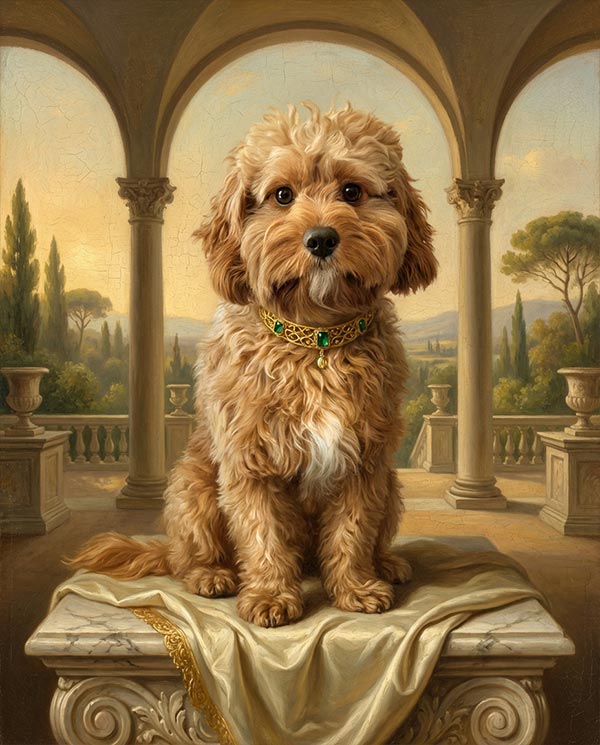 Custom pet portrait in Florentine Court renaissance style