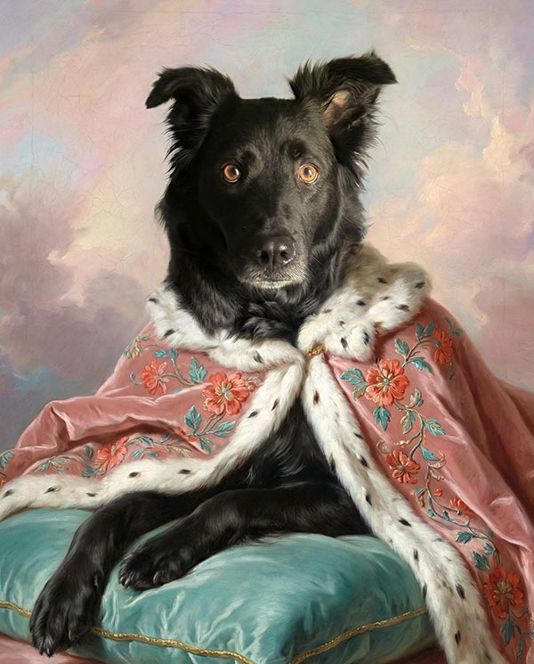 Pet portrait in Pastel Nobility style showing smaller format ideal for desk or shelf display